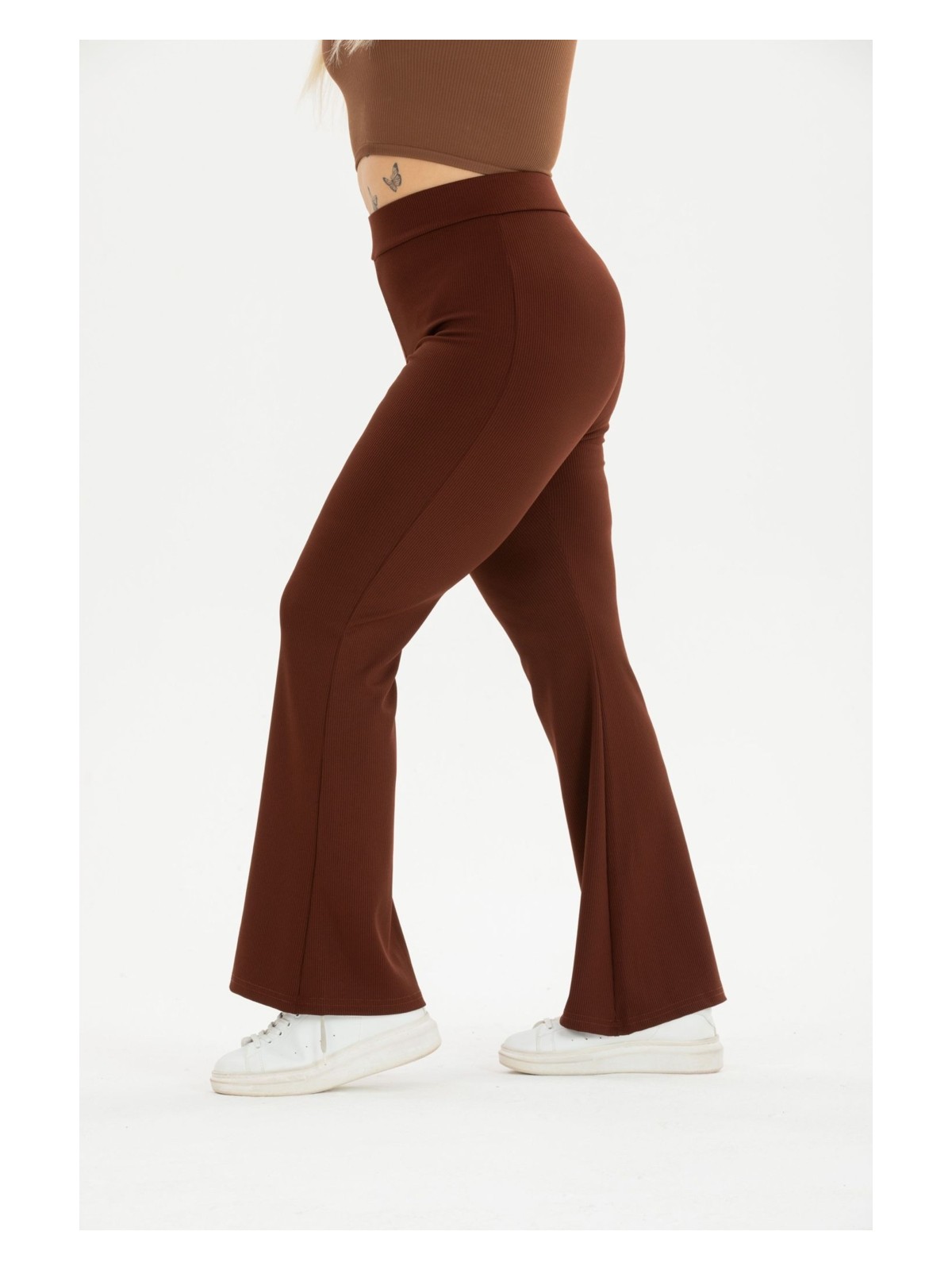 Banega Curve Büyük Beden Fitilli Ispanyol Paça Şardonlu Polarlı Yüksek Bel Toparlayıcı Siyah Tayt - Görsel 7