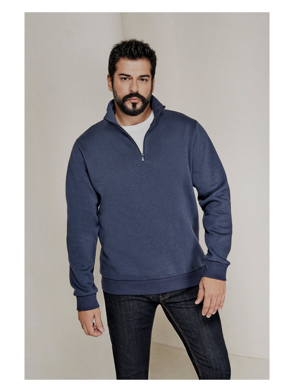 Altınyıldız Classics Erkek Bej Standart Fit Normal Kesim Dik Bato Yaka Pamuklu Sweatshirt - Görsel 5