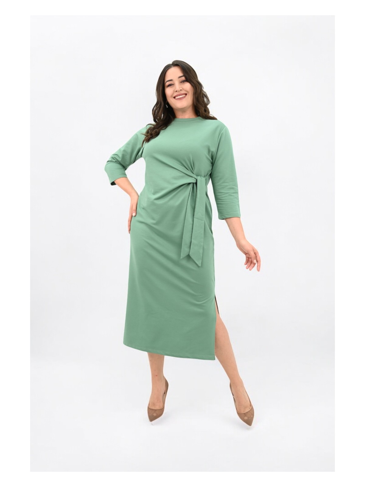 Koza Butik Kadın Büyük Beden Bel Bağlama Detaylı Elbise Şık ve Rahat Stil 5274-25 - Görsel 5