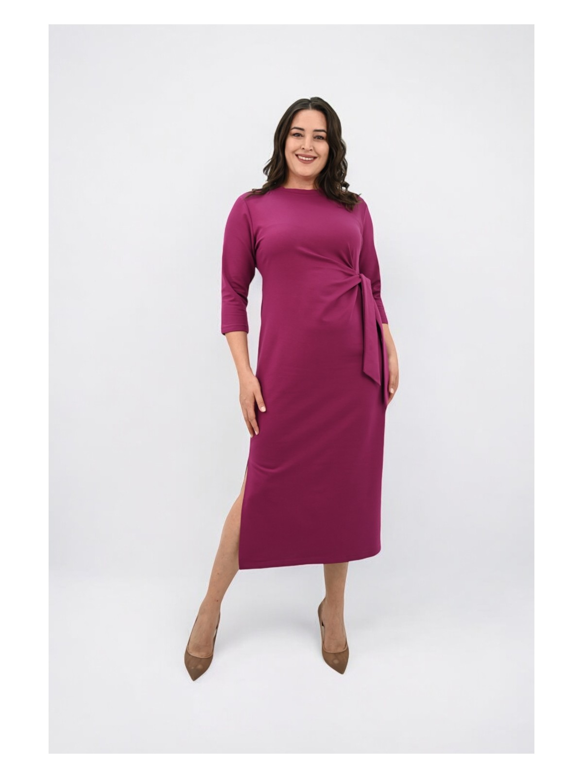 Koza Butik Kadın Büyük Beden Bel Bağlama Detaylı Elbise Şık ve Rahat 125 cm - Görsel 9
