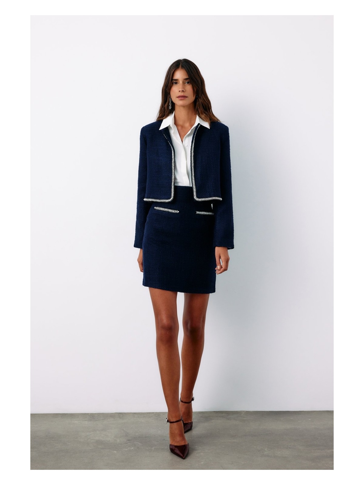 Sateen Aksesuar Detaylı Tüvit Etek - Lacivert