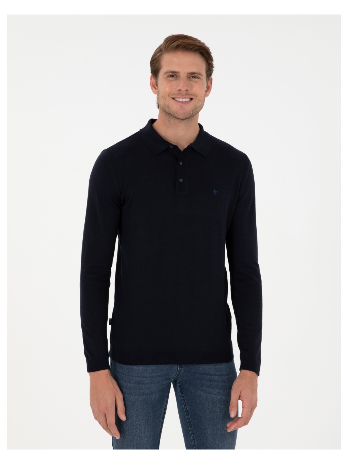 Pierre Cardin Erkek Siyah Slim Fit Polo Yaka Basic Triko Kazak 50296623-VR046 - Görsel 6