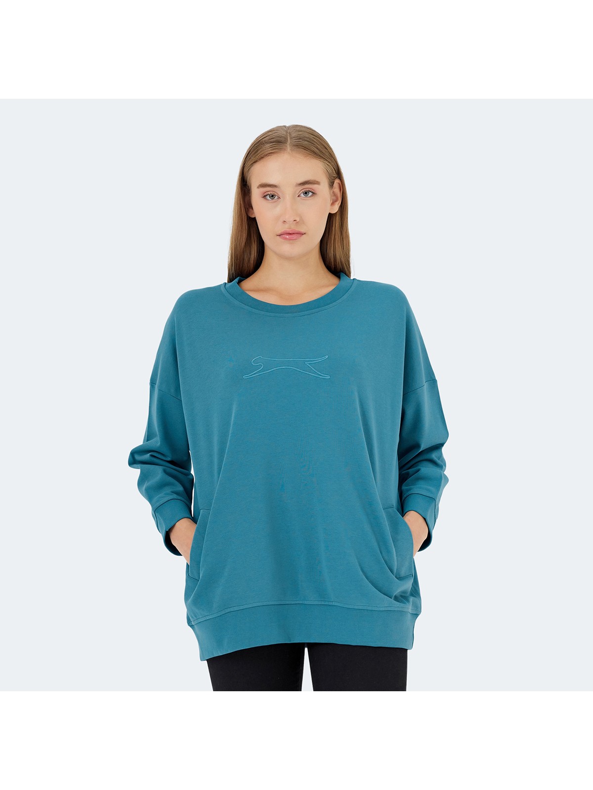 Slazenger VIKENTI SW Kadın Oversize Sweatshirt Yeşil - Görsel 5