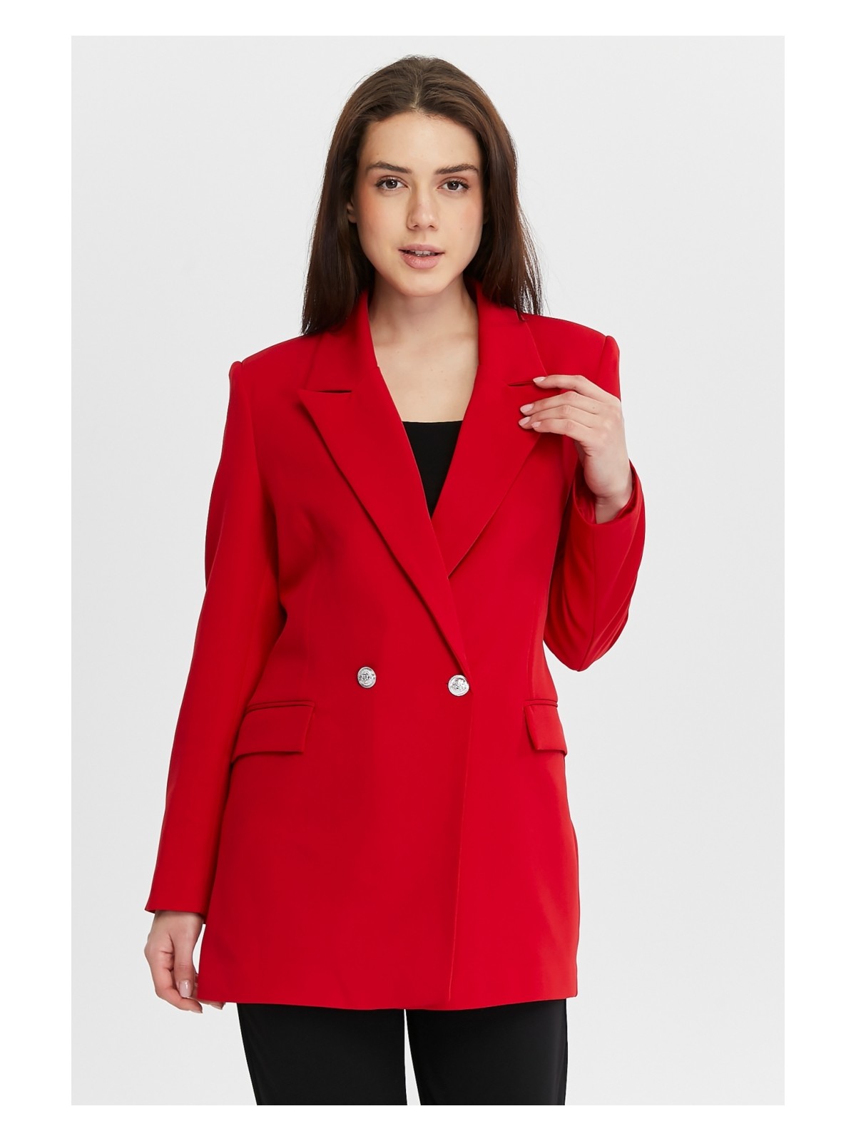 Bolivente Açık Haki Oversize Dokuma Blazer Ceket - Görsel 3