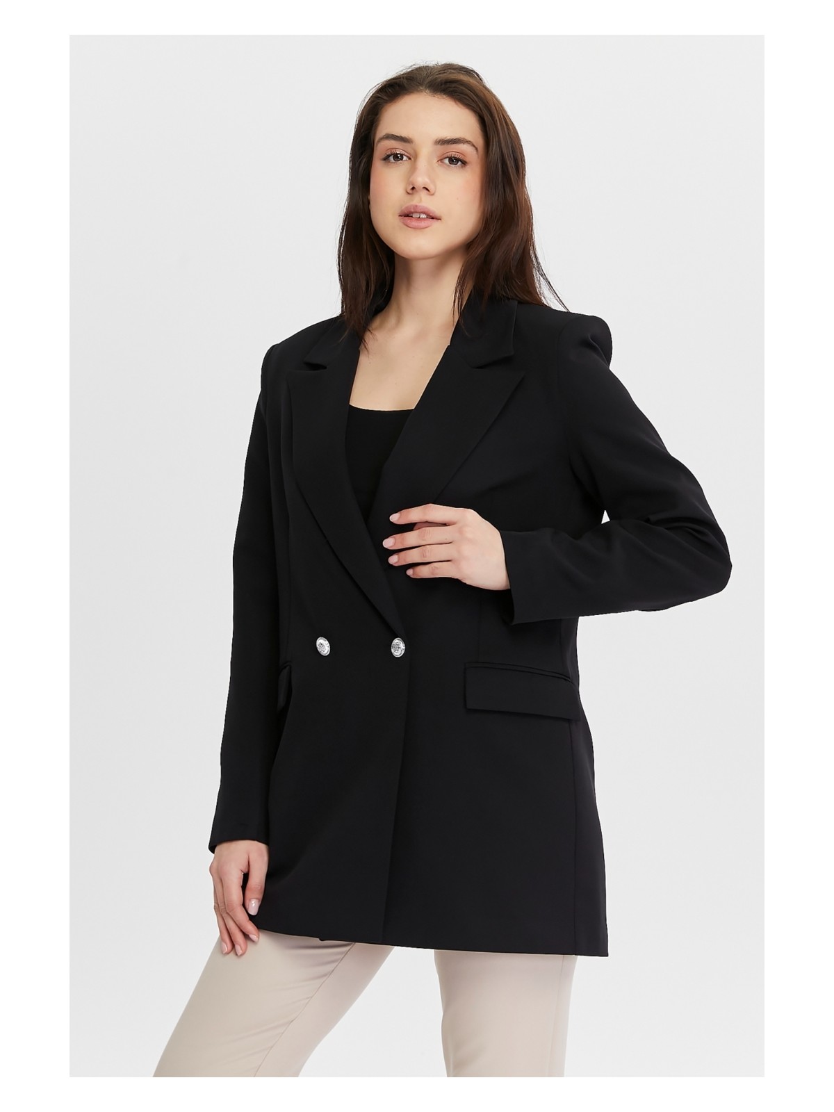 Bolivente Açık Haki Oversize Dokuma Blazer Ceket - Görsel 6