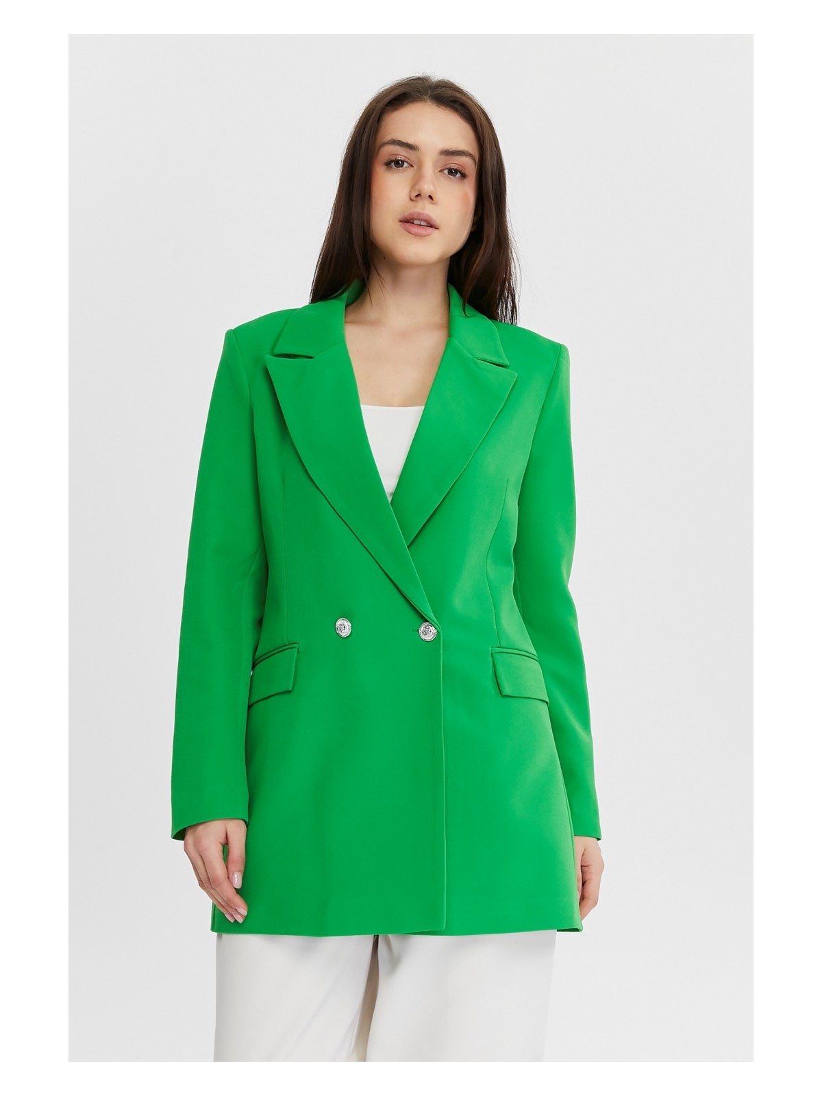 Bolivente Açık Haki Oversize Dokuma Blazer Ceket - Görsel 4