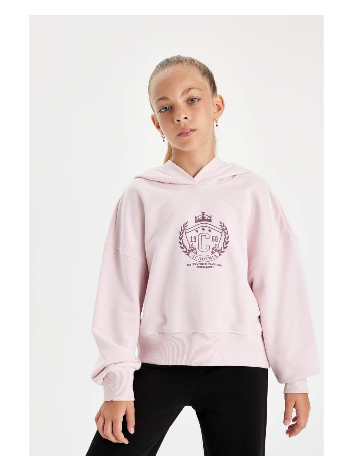 DeFacto Oversize Geniş Kalıp Kapüşonlu İşlemeli Sweatshirt Kız Çocuk D2885A824WN - Görsel 4