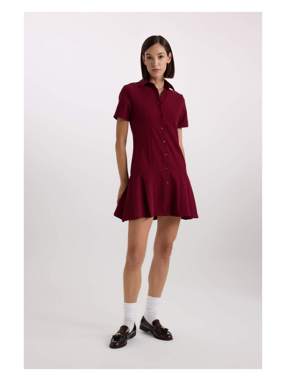 DeFacto Polo Yaka Basic Düz Kısa Kollu Pileli Mini Elbise D4203AX24AU - Görsel 4