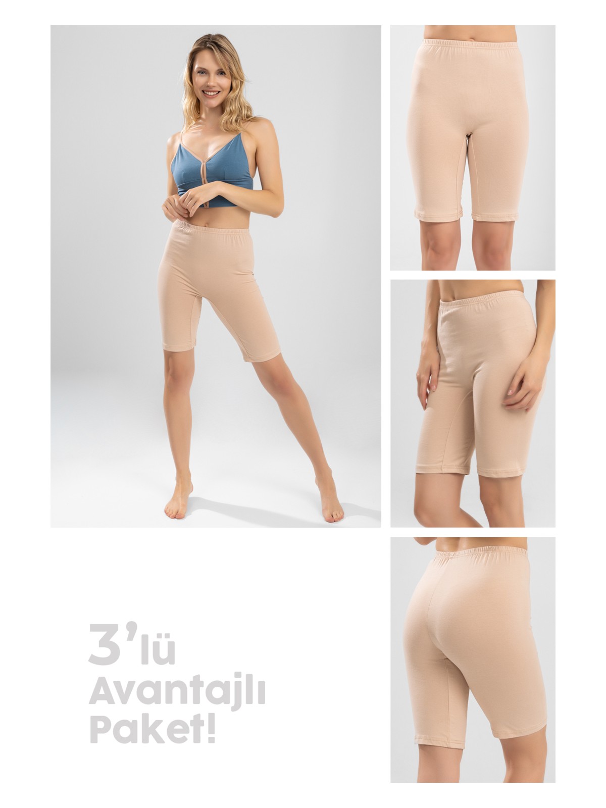 Baykar Kadın Yarım Tayt 3'lü Set 8025 Beyaz - Görsel 3