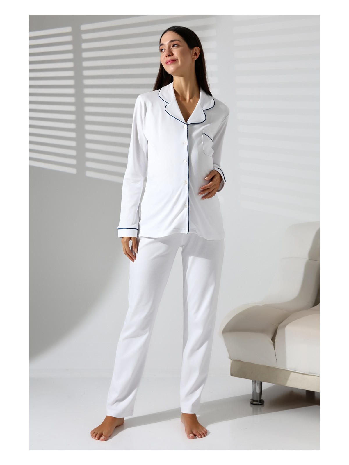 Likapa Interlok Düğmeli Hamile Lohusa Uzun Kol Pijama Takımı 1354-01