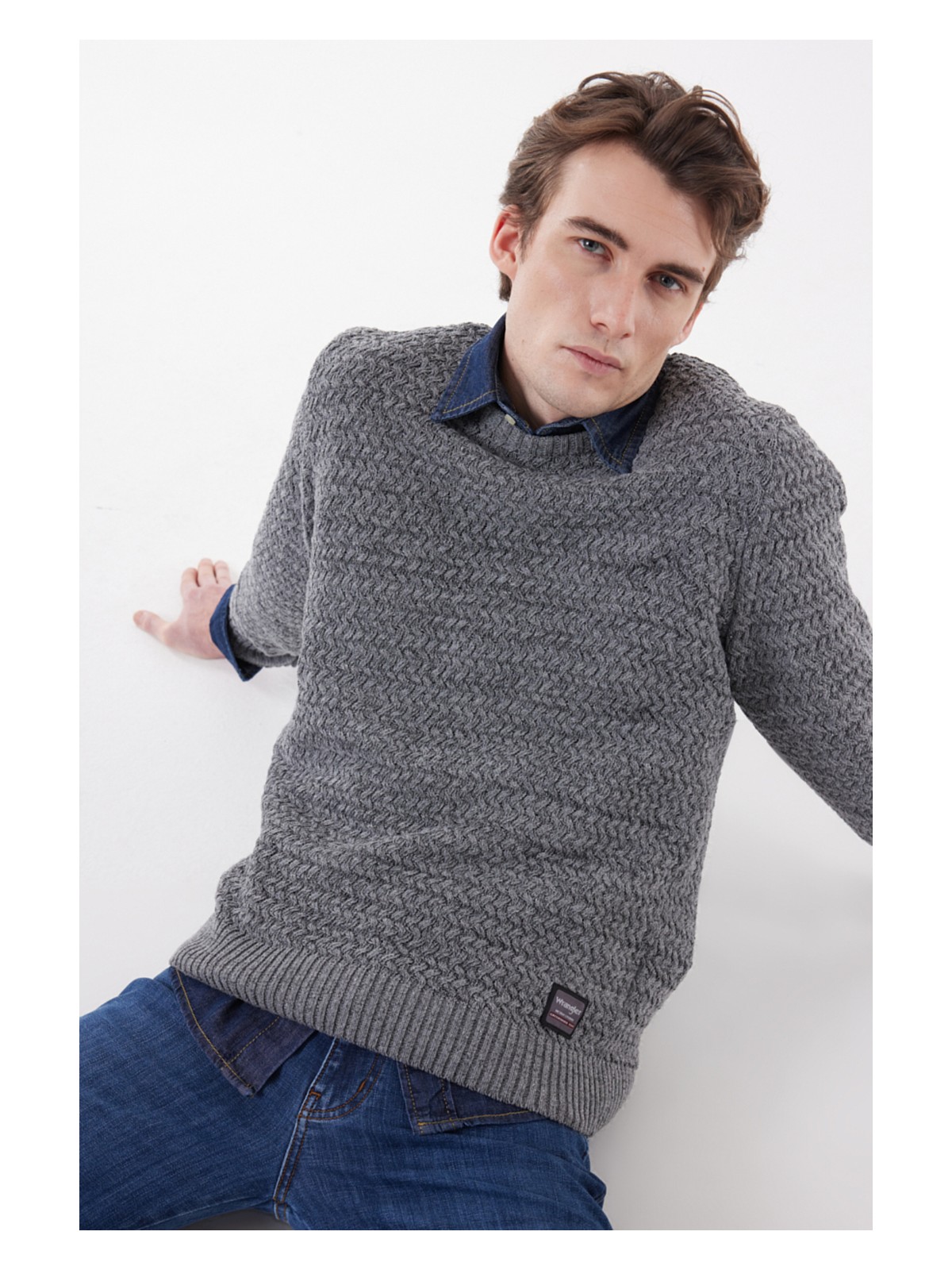 Wrangler Regular Fit Normal Kesim Bisiklet Yaka Bordo Triko Kazak - Görsel 5