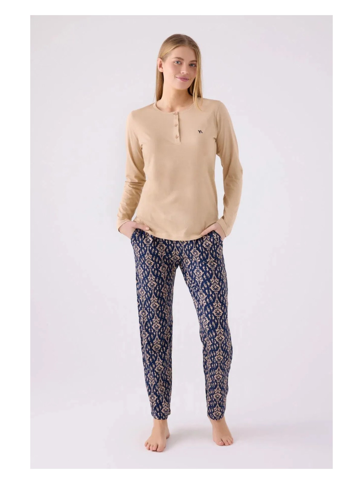 Arnetta Kadın Krem Uzun Kol Pijama Takım