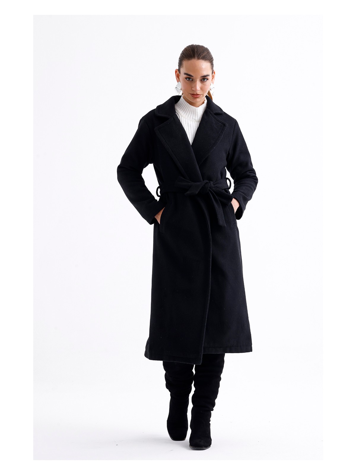 Nikka Kadın Kuşaklı Kaşe Kaban - Görsel 5