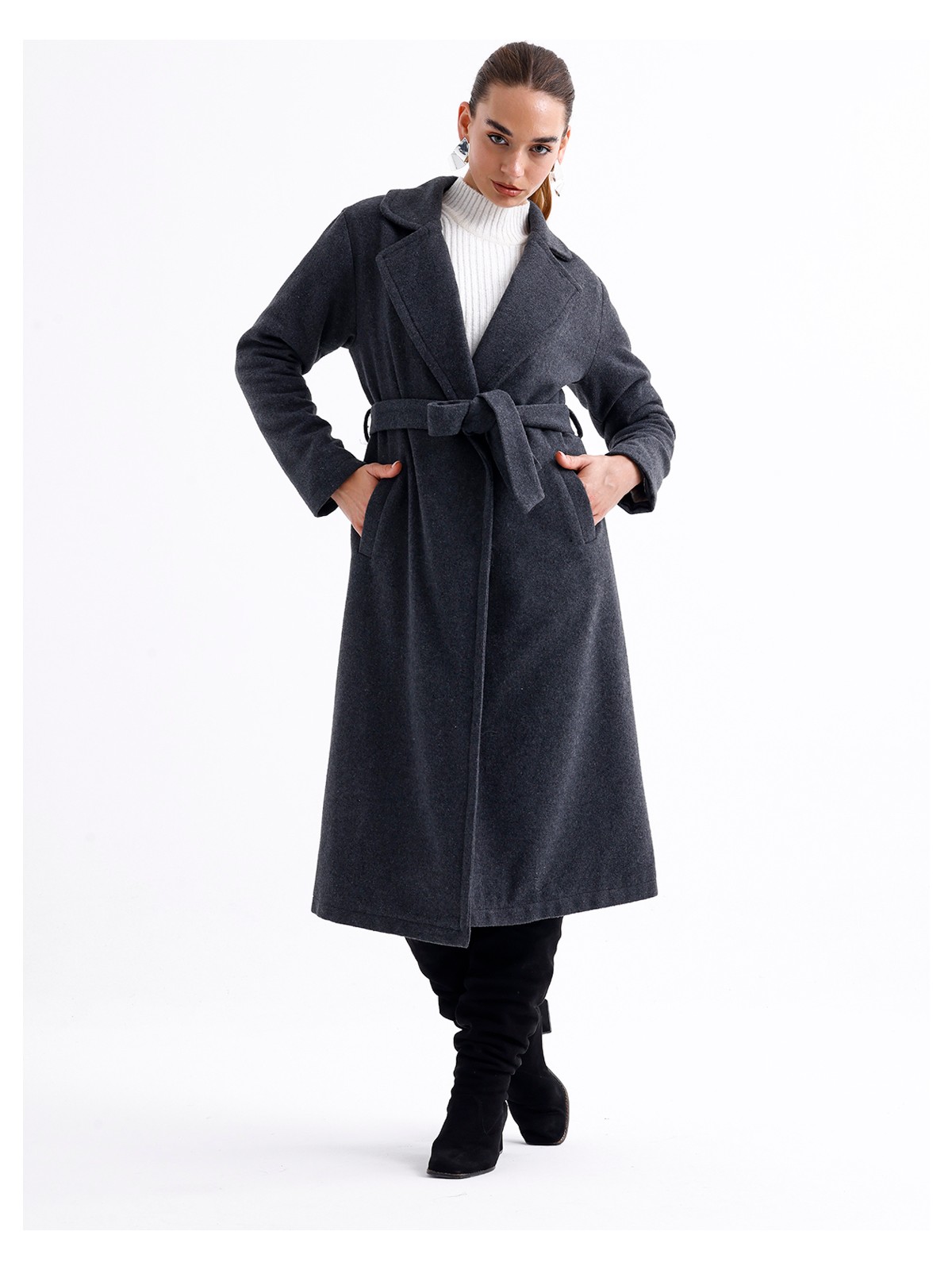 Nikka Kadın Kuşaklı Kaşe Kaban - Görsel 4