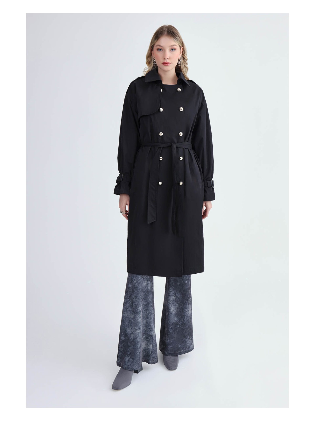 Vitrin Metal Düğmeli Kemerli Trençkot - Görsel 5