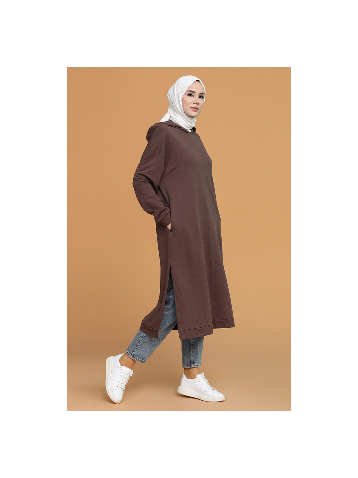 Sefa Merve Kapüşonlu Spor Tunik 3007-11 Kahverengi