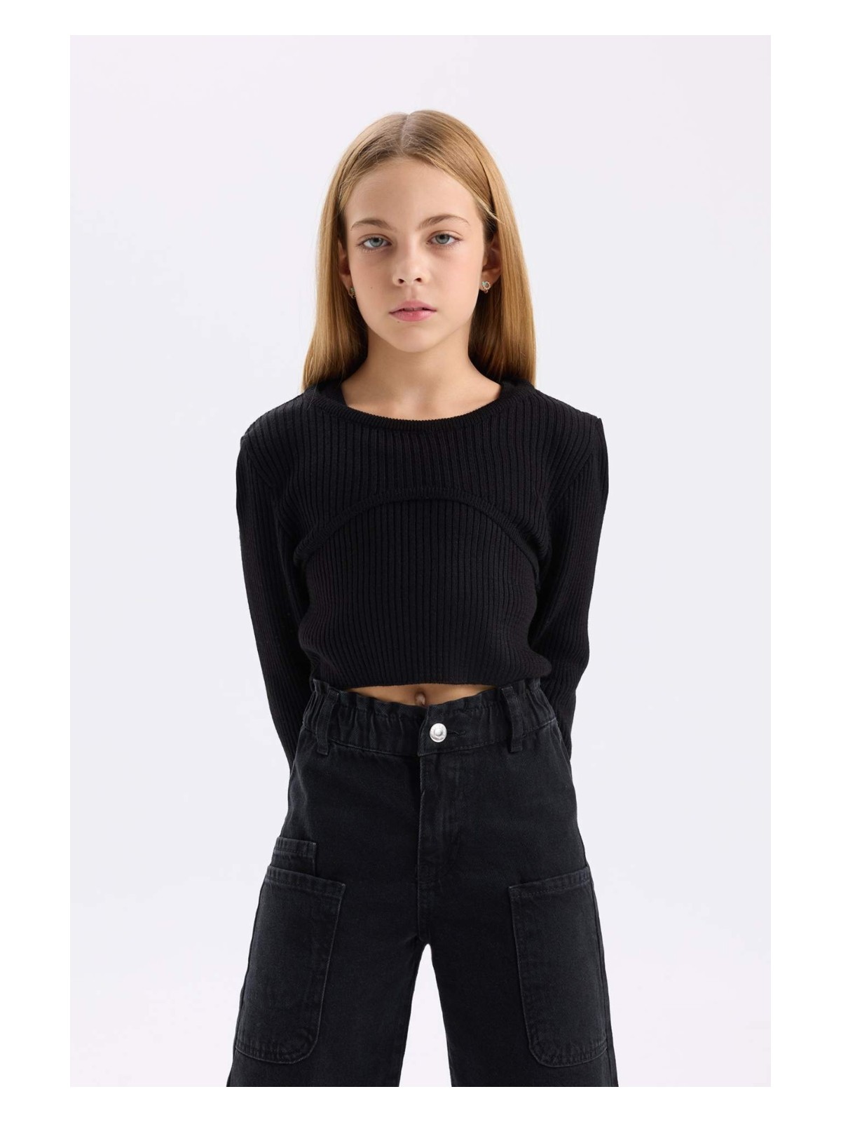 DeFacto Fitted Bisiklet Yaka Triko Kazak Kız Çocuk D1393A824WN - Görsel 3