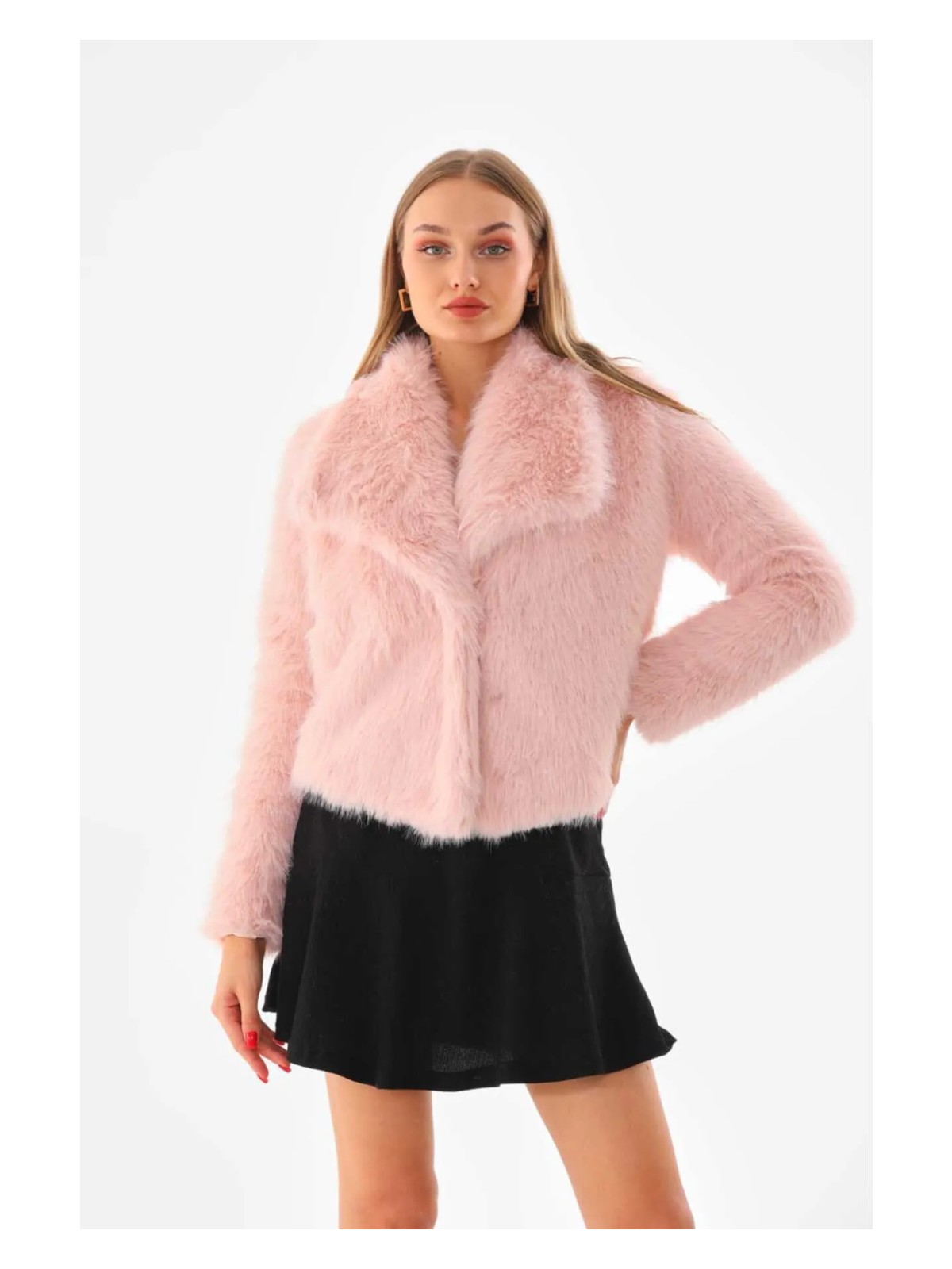 Navy Geniş Yaka Kürk - Görsel 9