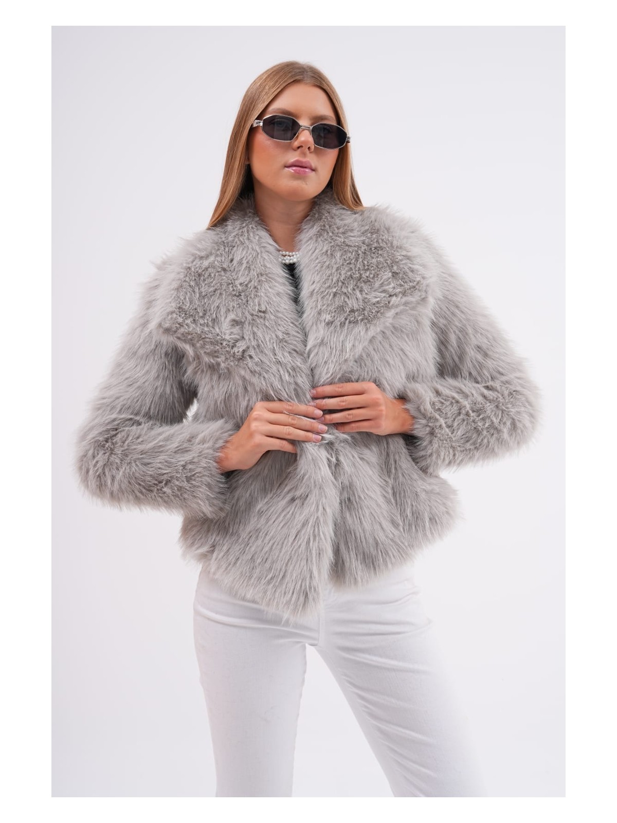 Navy Geniş Yaka Kürk