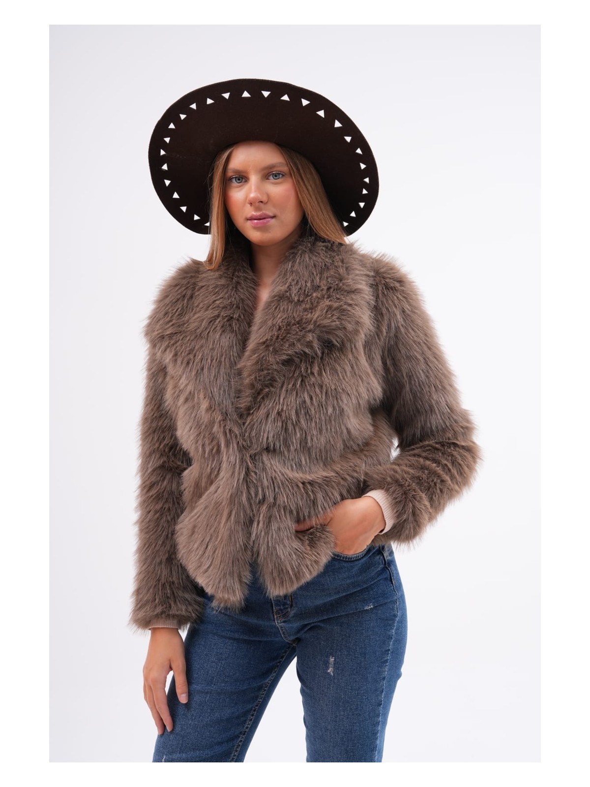 Navy Geniş Yaka Kürk