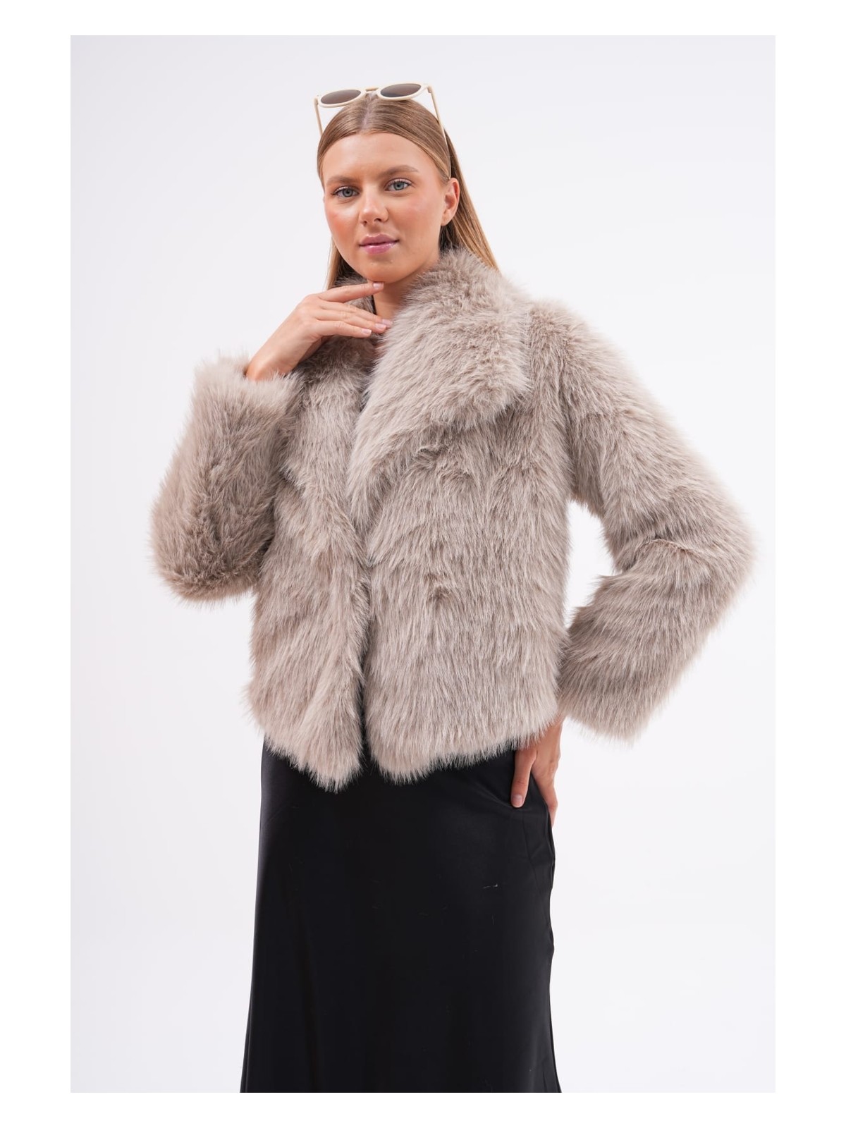 Navy Geniş Yaka Kürk - Görsel 8