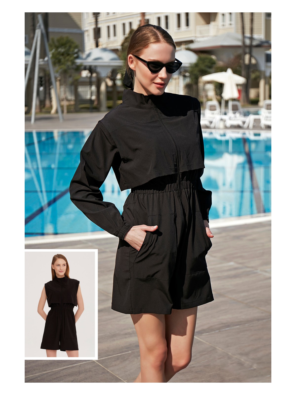 Remsa Mayo Remsa Tulum Spor Paraşüt Yarı Kapalı Tesettür Yüzücü Mayo R100 Siyah