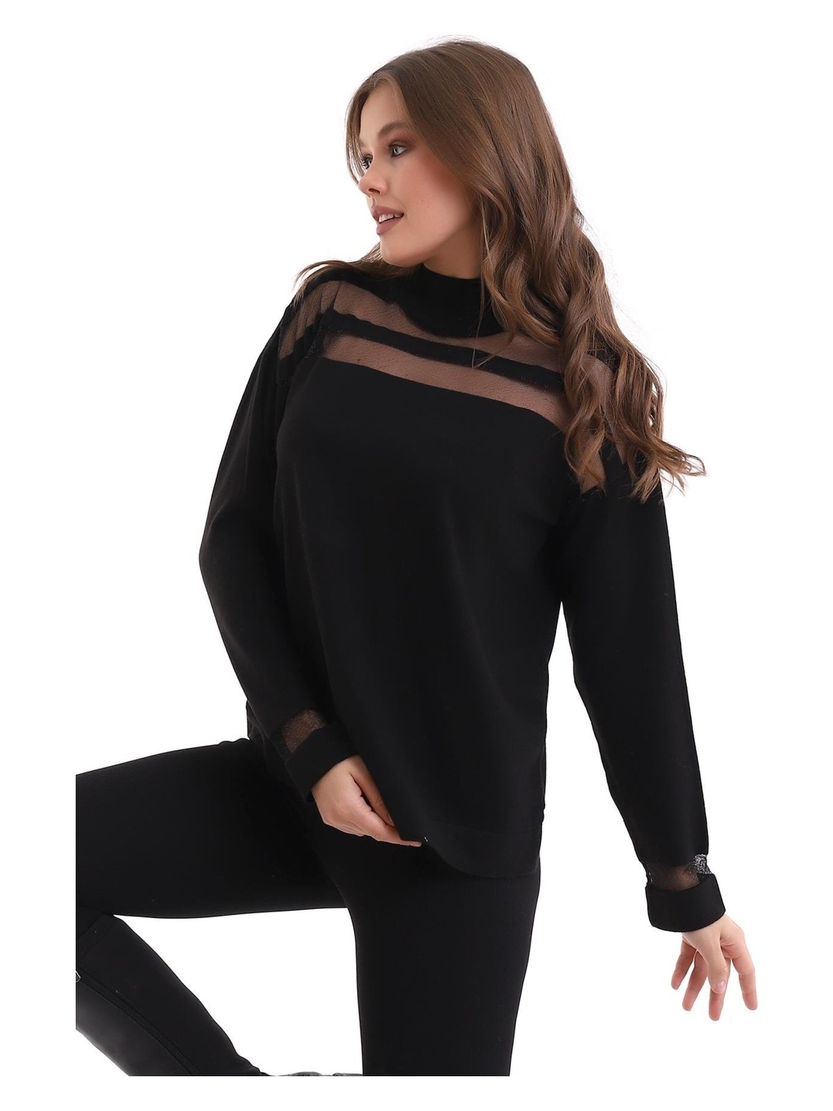 Irmak Kerekli Transparan Çizgili Triko Kazak Triko Bluz 1107 - Görsel 4