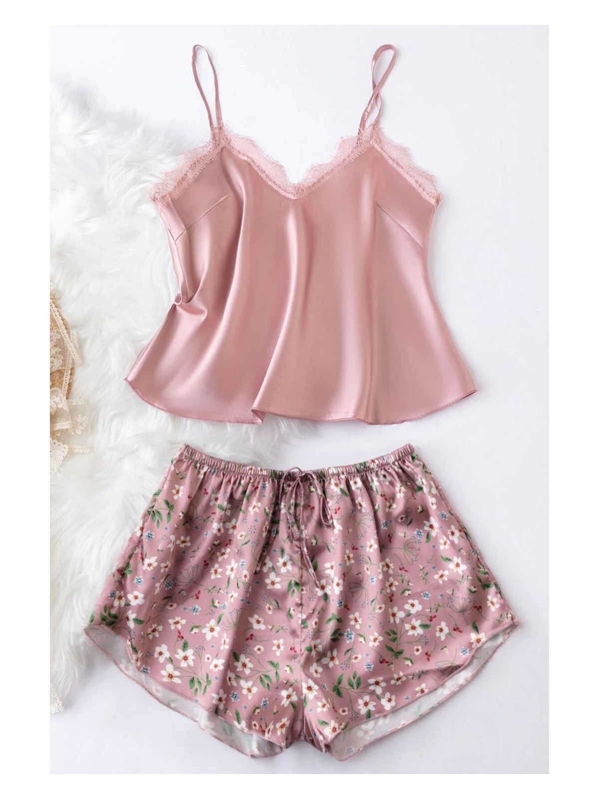 Merry See Dantel Işlemeli Çiçek Desenli Şort Pijama Takımı - Görsel 3