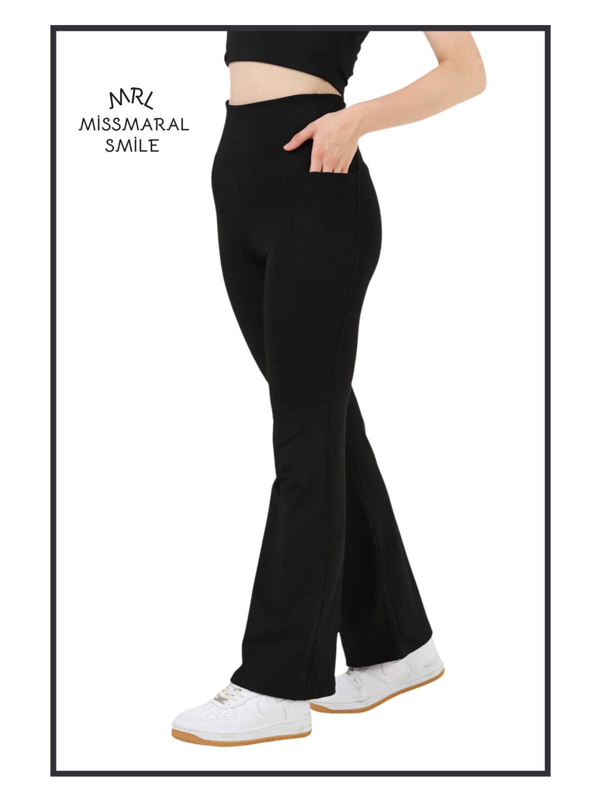 Miss Maral Kadın Antrasit Ispanyol Paça Tayt Yüksek Bel Toparlayıcı Çift Cepli Bootcut HB11053 - Görsel 3