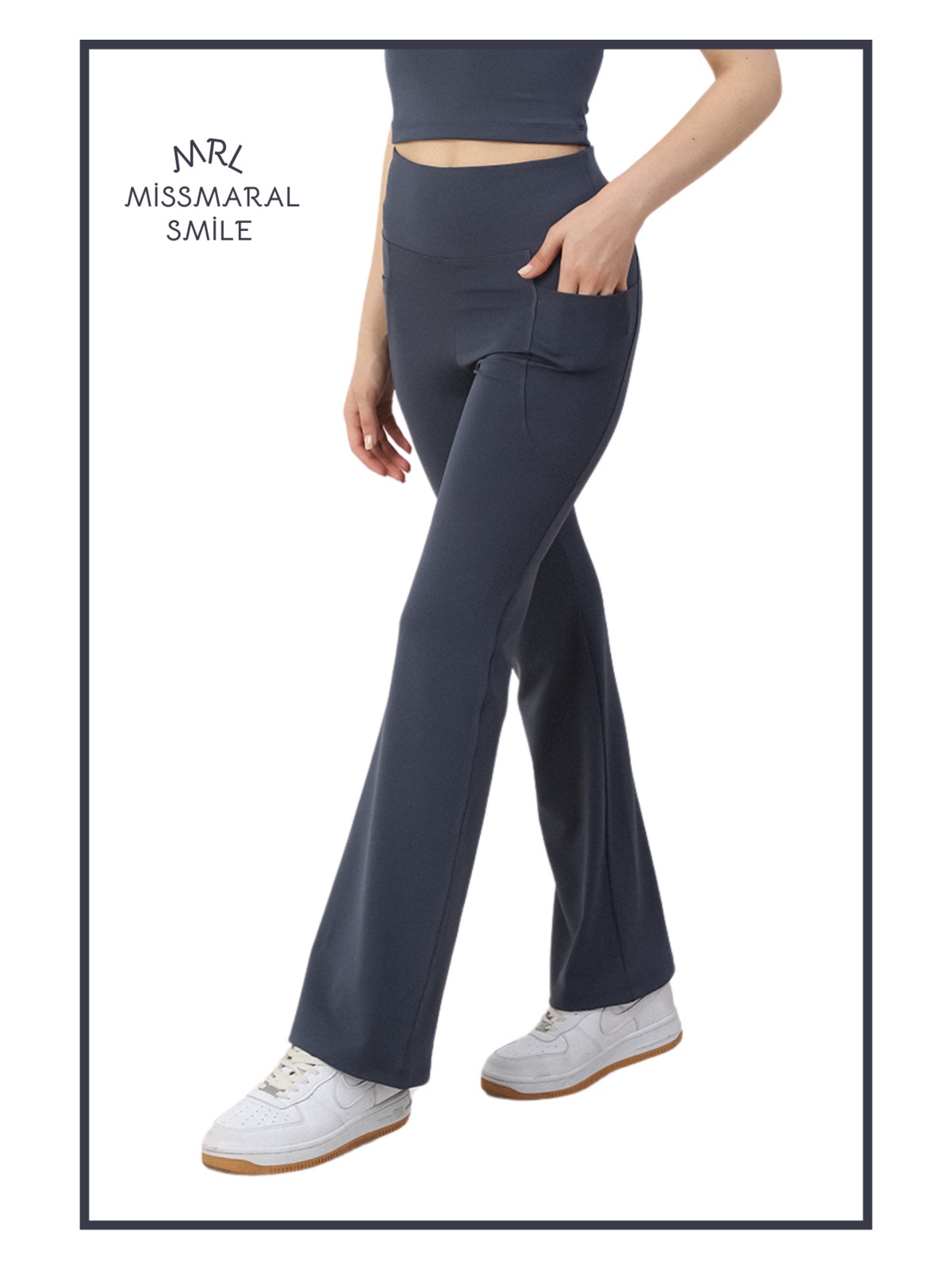 Miss Maral Kadın Antrasit Ispanyol Paça Tayt Yüksek Bel Toparlayıcı Çift Cepli Bootcut HB11053