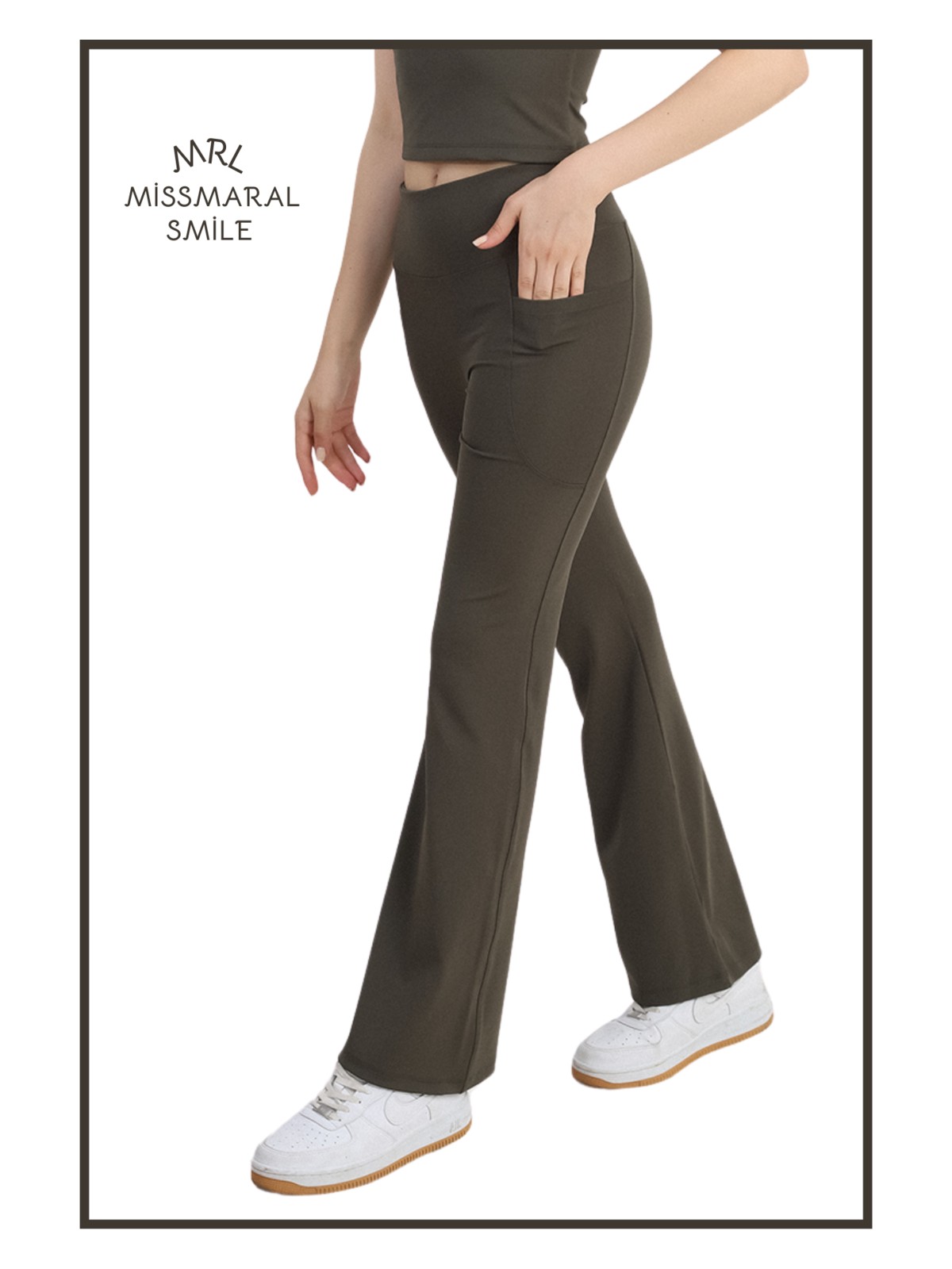 Miss Maral Kadın Antrasit Ispanyol Paça Tayt Yüksek Bel Toparlayıcı Çift Cepli Bootcut HB11053 - Görsel 6