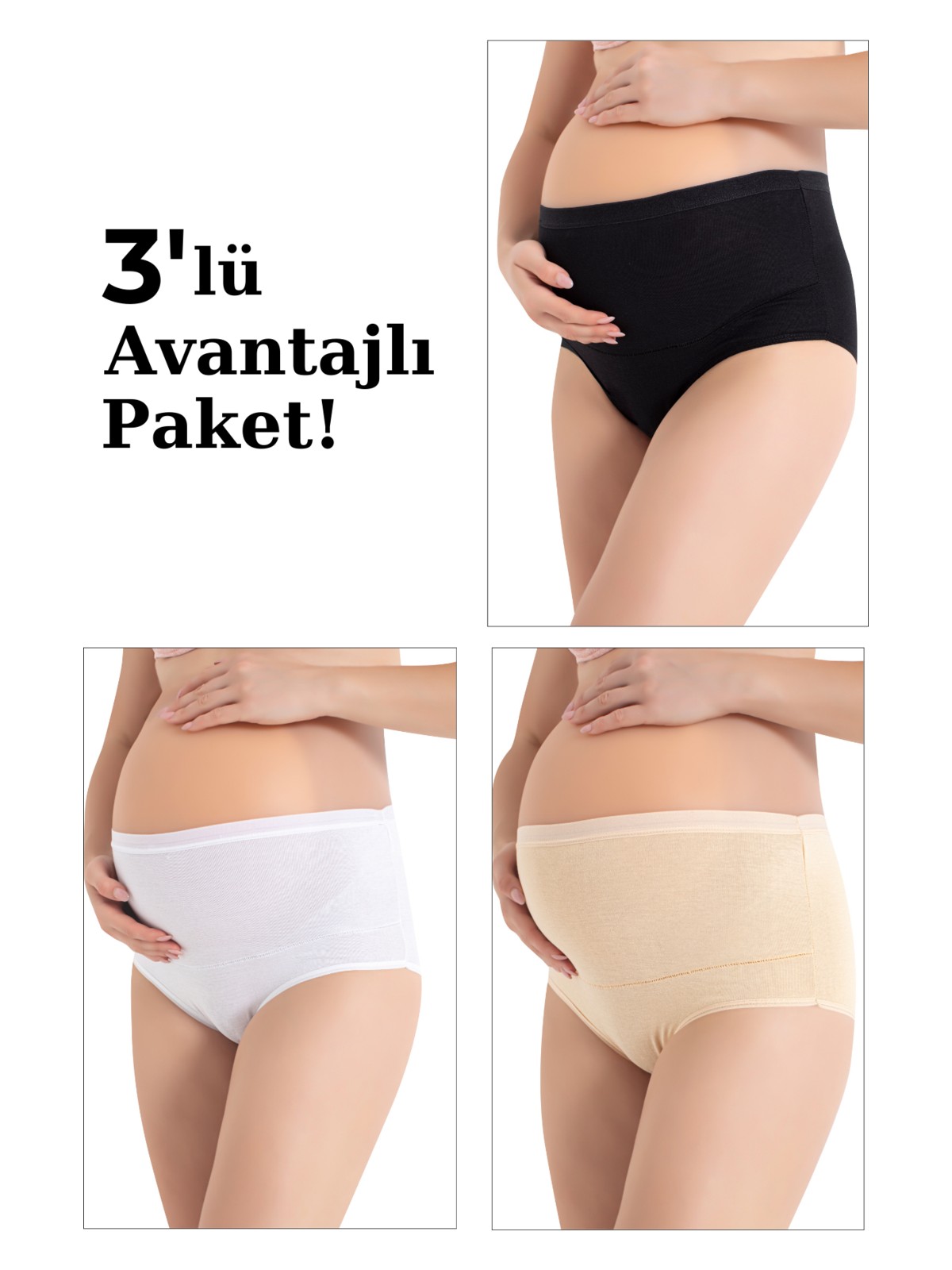 Arma Yıldız 3'lü Paket Kadın Renkli Pamuklu Likralı Yüksek Bel Hamile Lohusa Külot Esnek ve Rahat Kumaş