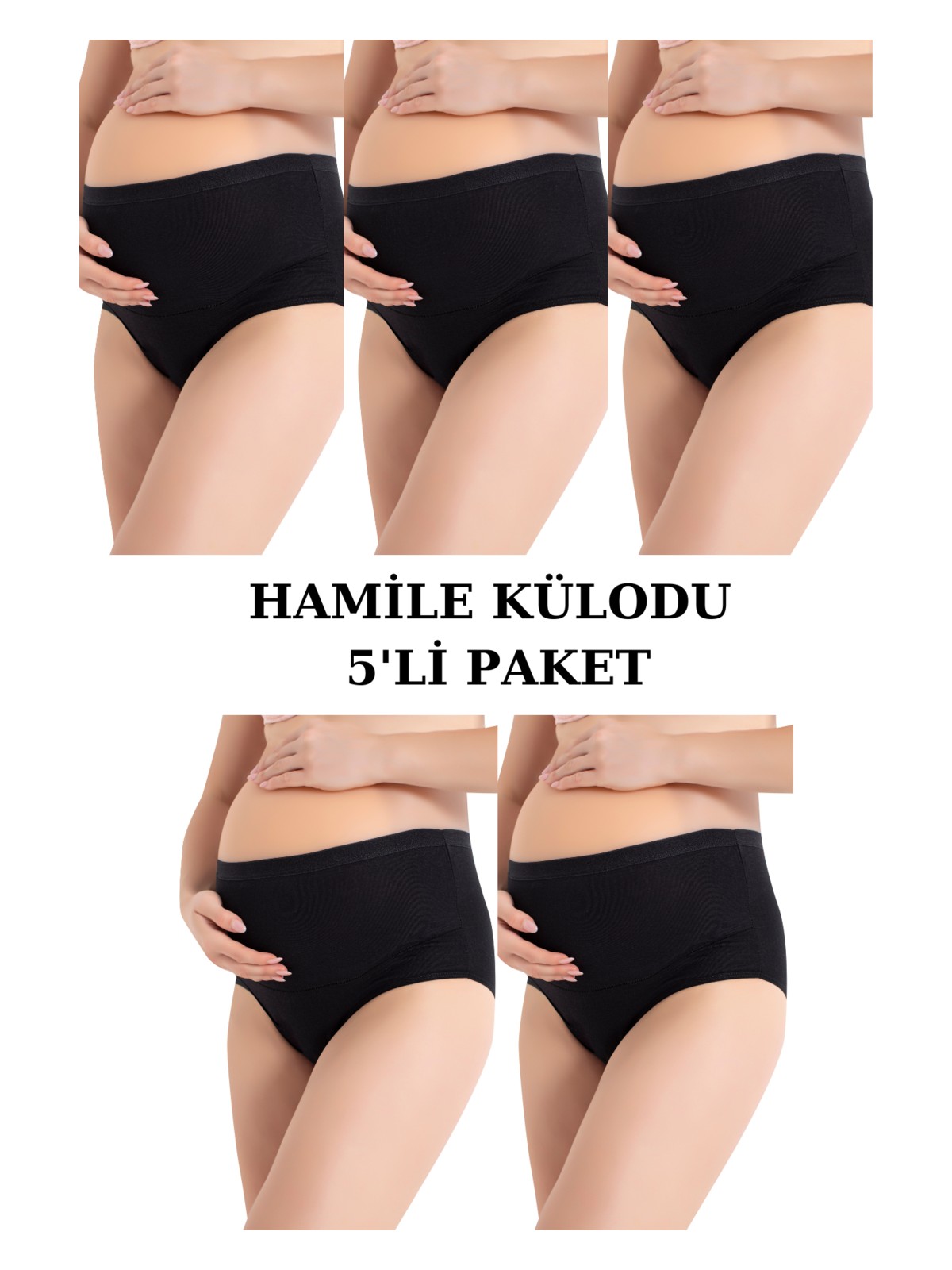 Arma Yıldız 5'li Paket Siyah Kadın Pamuklu Likralı Yüksek Bel Hamile Lohusa Külot