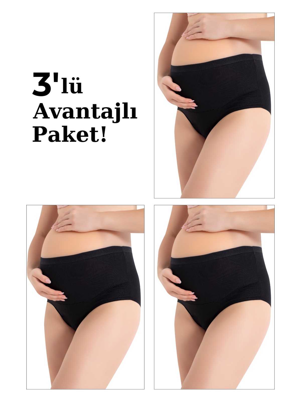 Arma Yıldız 3'lü Paket Kadın Renkli Pamuklu Likralı Yüksek Bel Hamile Lohusa Külot Esnek ve Rahat Kumaş - Görsel 3