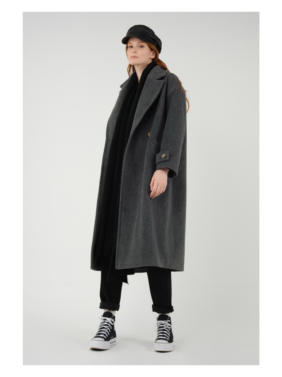 HE-QA Kolu Apolet Detaylı Kaban Gri Melanj - Görsel 4