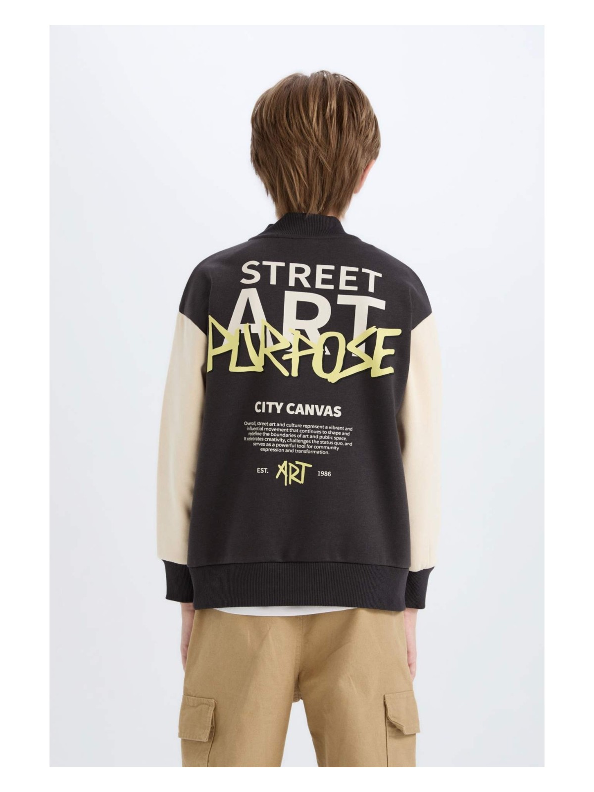 DeFacto Erkek Çocuk Kolej Yaka Sırt Baskılı Çıtçıtlı Bomber Ceket D7214A824CW