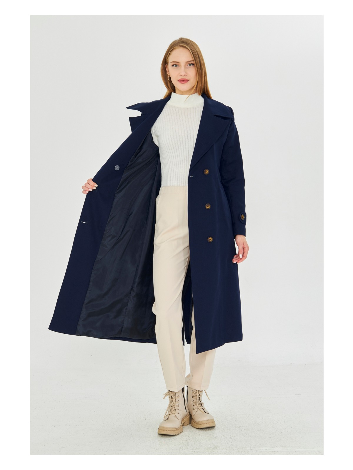 Pastelastore %100 Pamuk Ekstra Uzun (120CM) Kruvaze Kadın Trençkot 1121 - Görsel 7