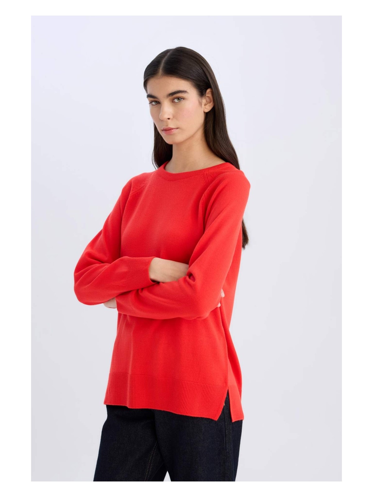 DeFacto Regular Fit Yumuşak Dokulu Bisiklet Yaka Basic Düz Triko Kazak I6913AZ24WN - Görsel 6