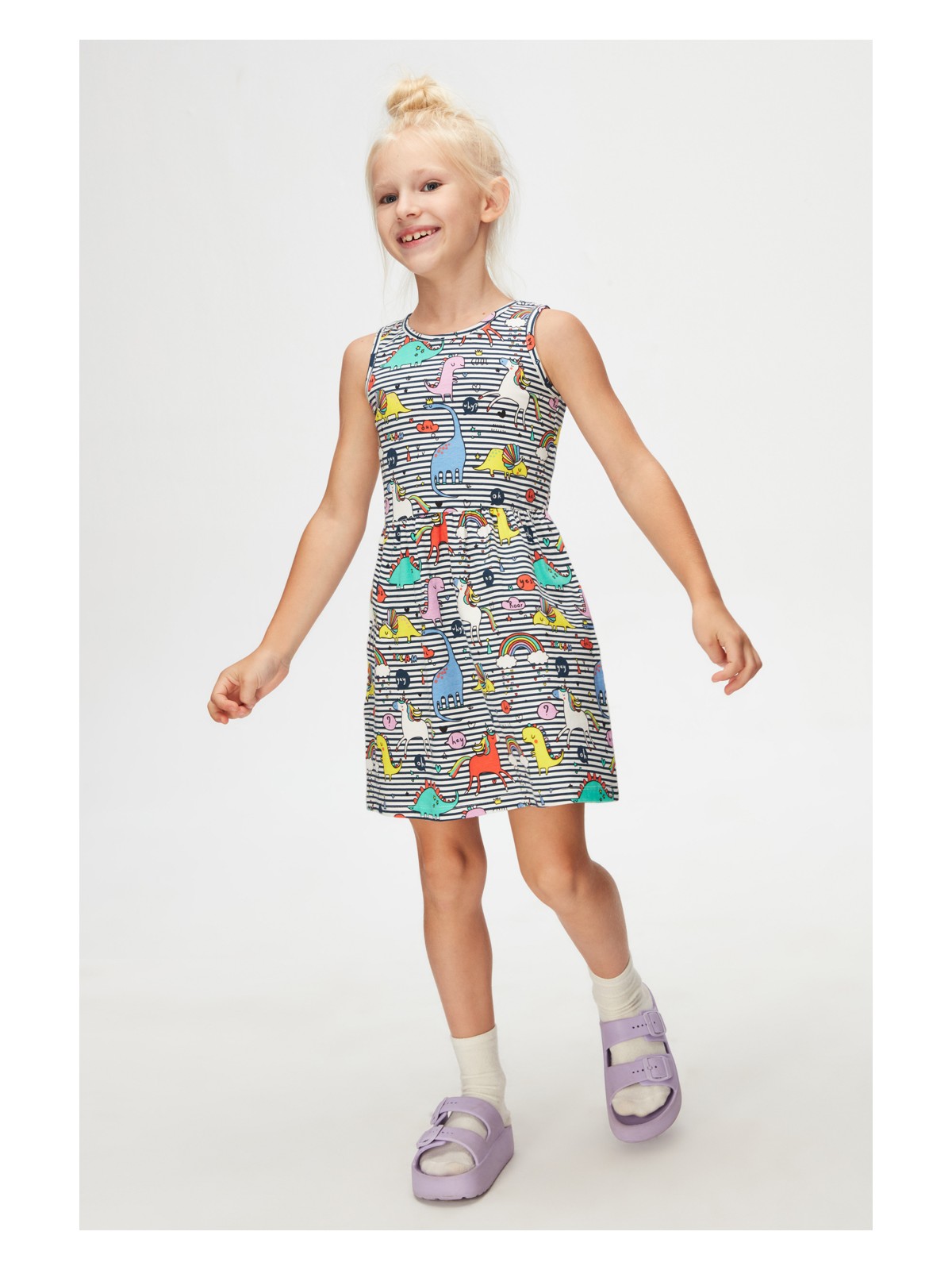 Lovetti Rainbow Unicorn Kız Çocuk Desenli Kolsuz Elbise