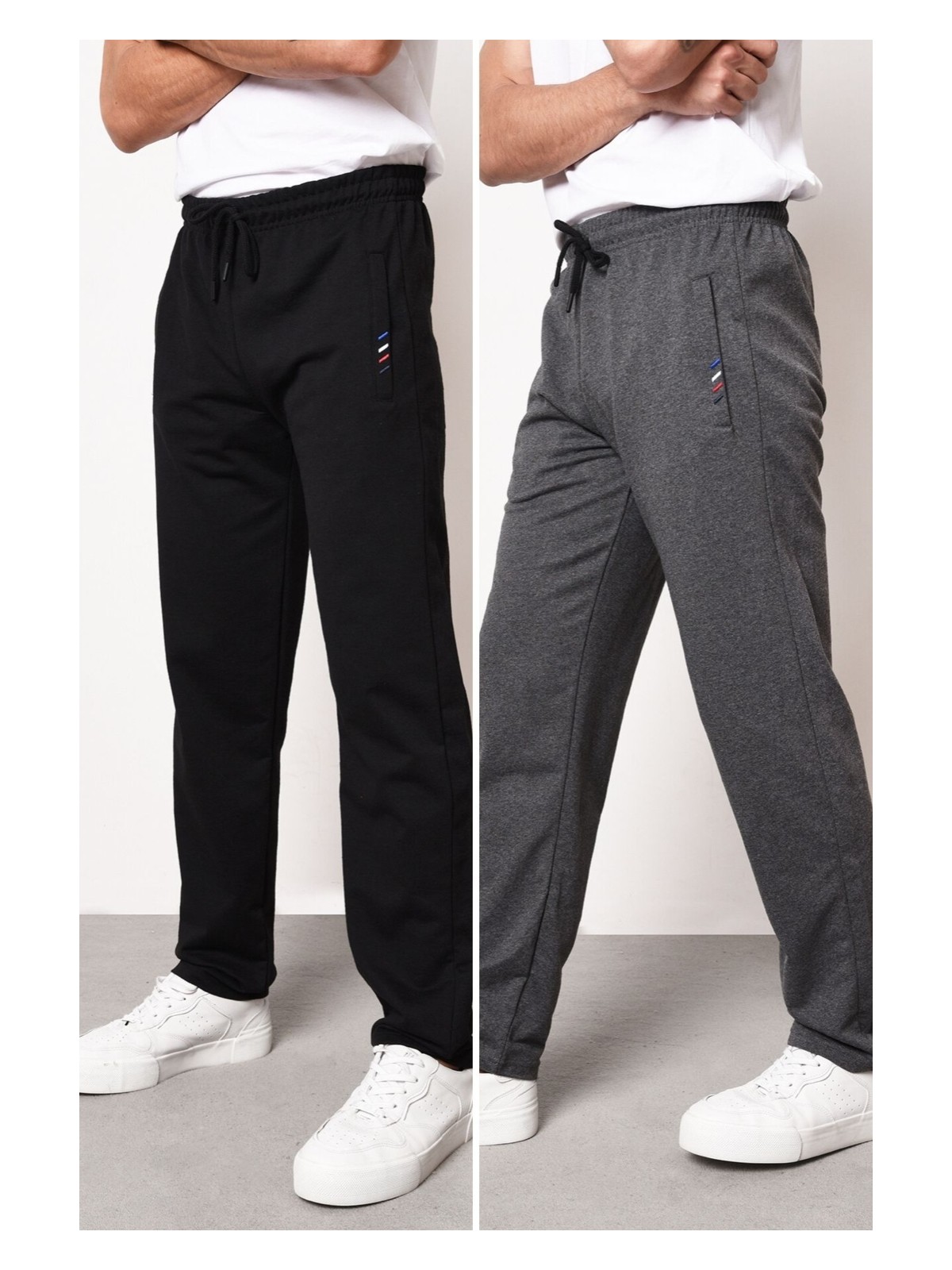 Mmetalic Siyah-Antrasit-Lacivert Erkek Fermuar Cep Nakış Detaylı Düz Paça Rahat Kesim 3'lü Eşofman Altı Paketi - Görsel 7