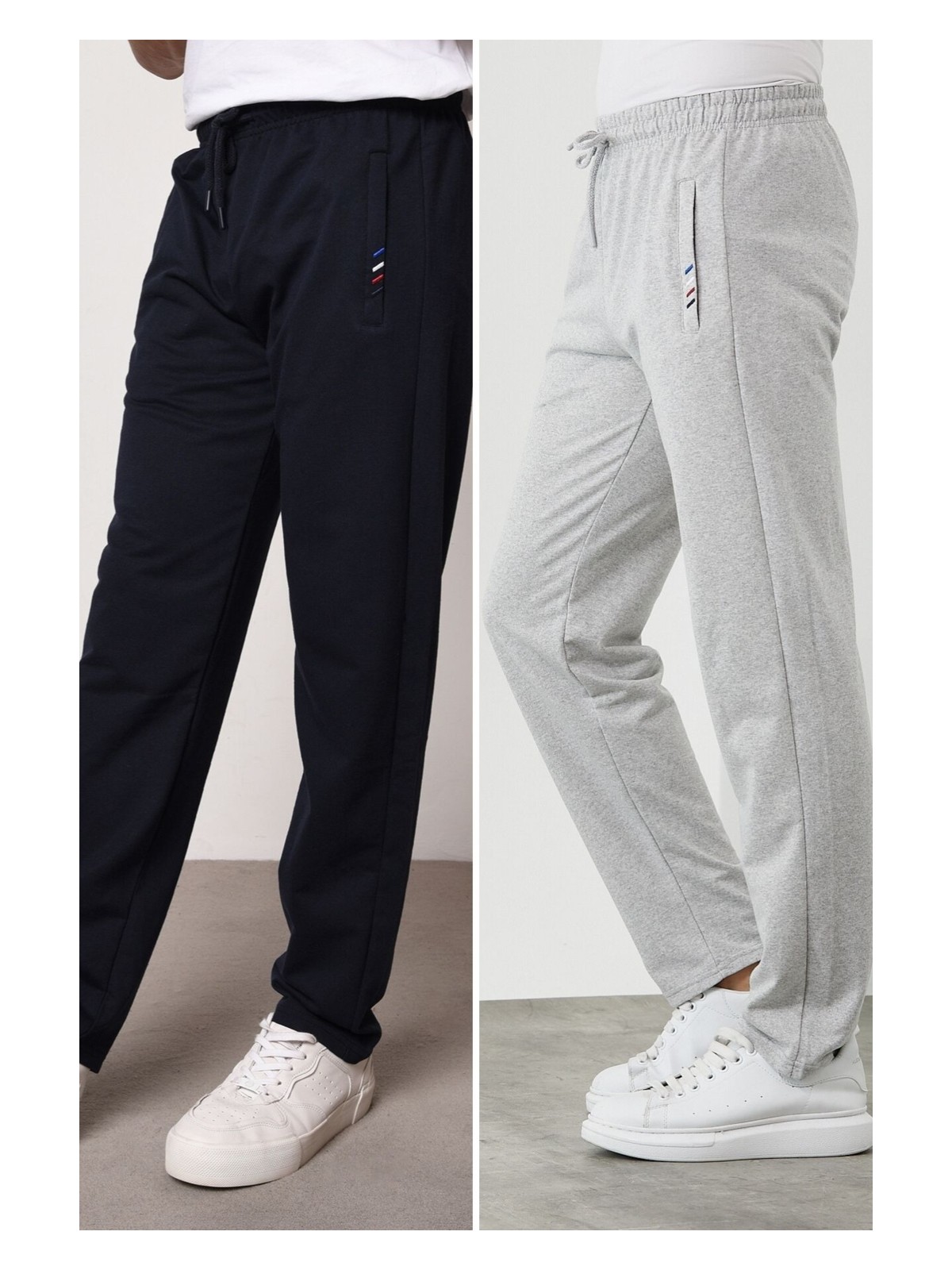 Mmetalic Siyah-Antrasit-Lacivert Erkek Fermuar Cep Nakış Detaylı Düz Paça Rahat Kesim 3'lü Eşofman Altı Paketi - Görsel 8