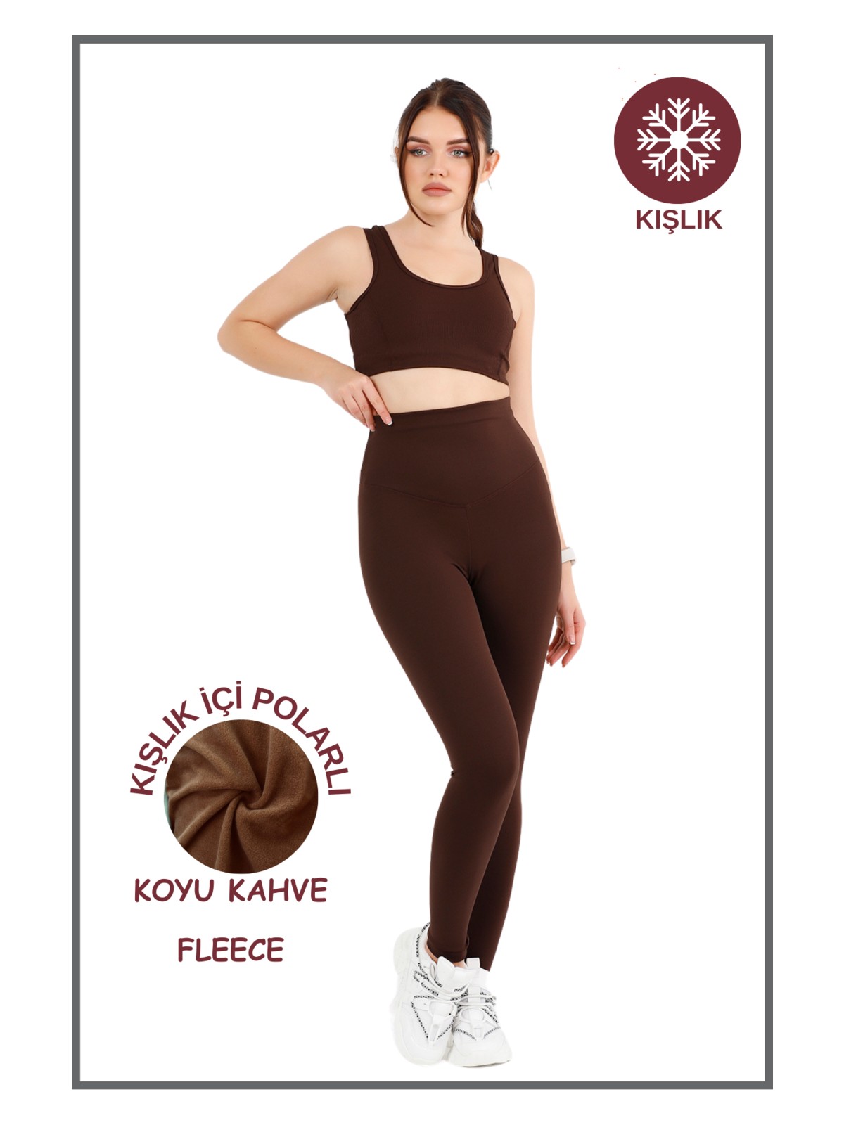 Miss Maral Büyük Beden Tayt Kadın Kışlık Içi Polarlı Koyu Kahve Yüksek Bel Toparlayıcı Tayt Curve Winter B1024