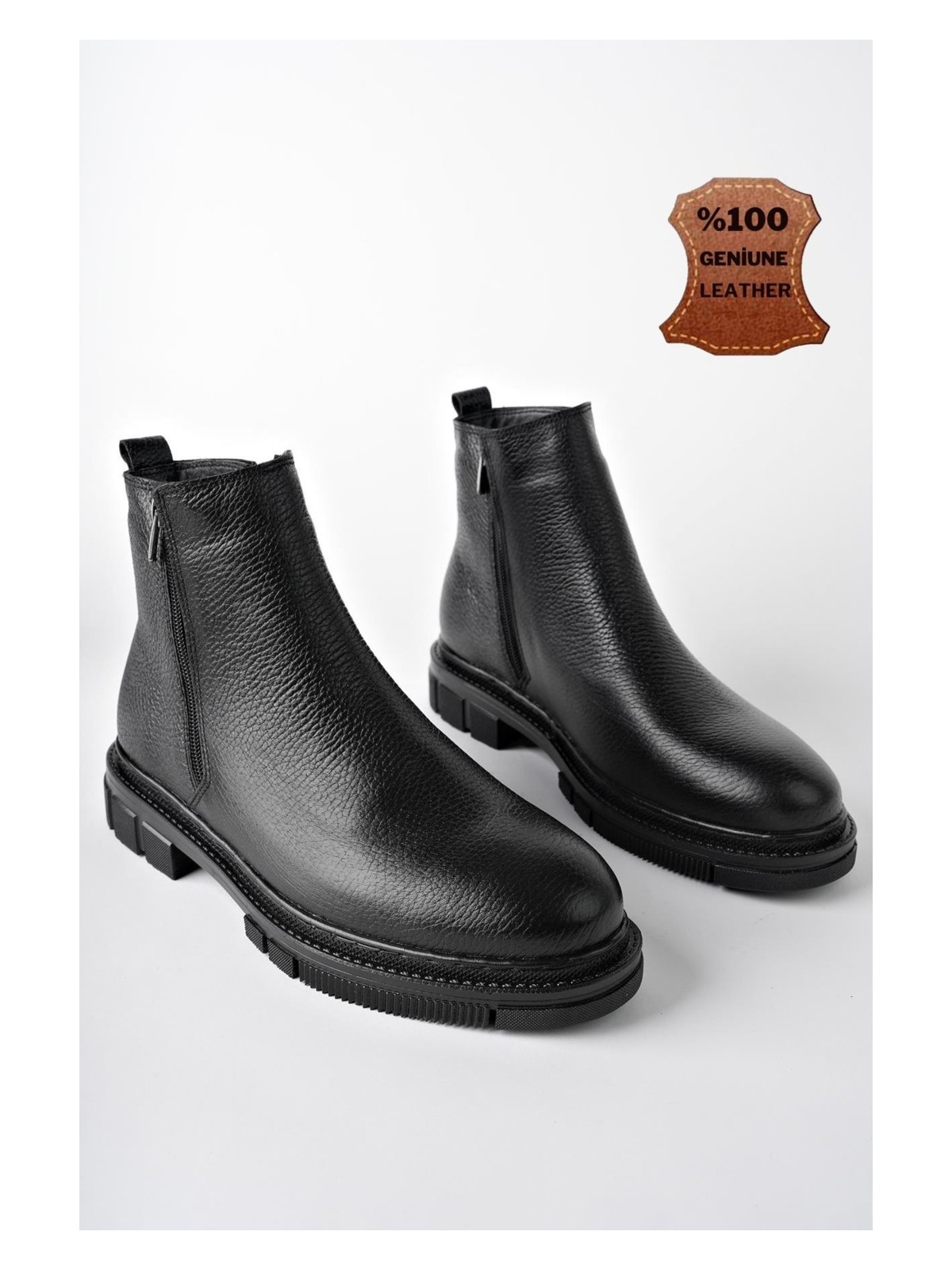 Muggo Chelsea Hakiki Deri Çift Fermuarlı Garantili Erkek Kışlık Bot