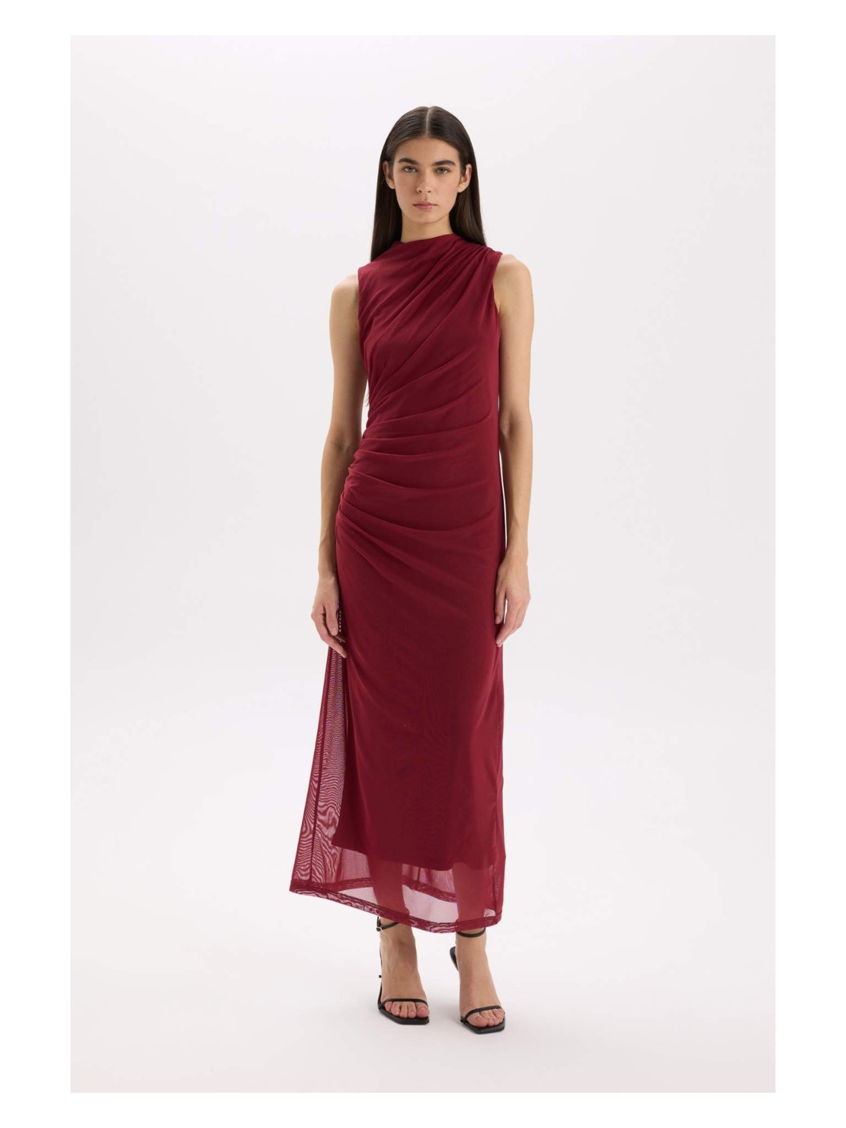 DeFacto Bodycon Vücudu Saran Yarım Balıkçı Yaka Basic Tül Maxi Abiye Elbise C3519AX24AU - Görsel 2
