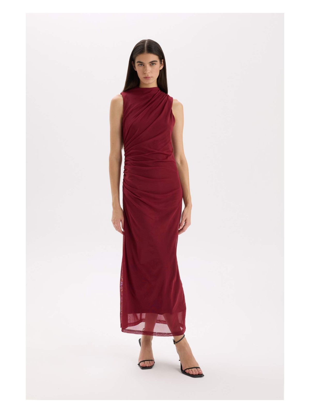DeFacto Bodycon Vücudu Saran Yarım Balıkçı Yaka Basic Tül Maxi Abiye Elbise C3519AX24AU - Görsel 3
