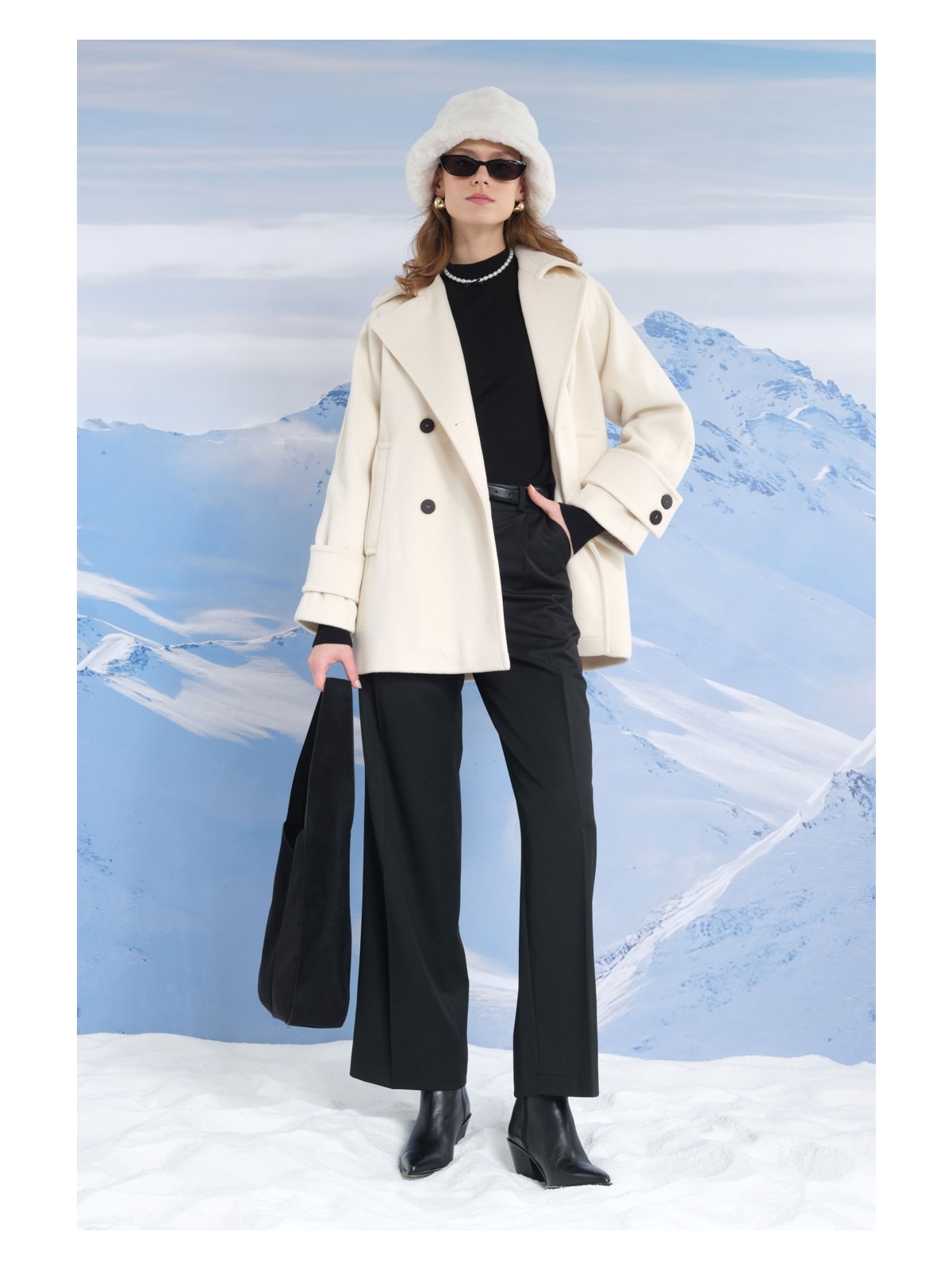 HE-QA Kısa Kruvaze Kaban Ekru