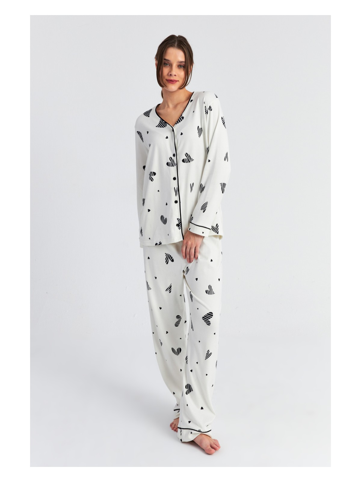 Ecrou Kadın Ekru Kalpli Pervazlı Biye Düğmeli Takım