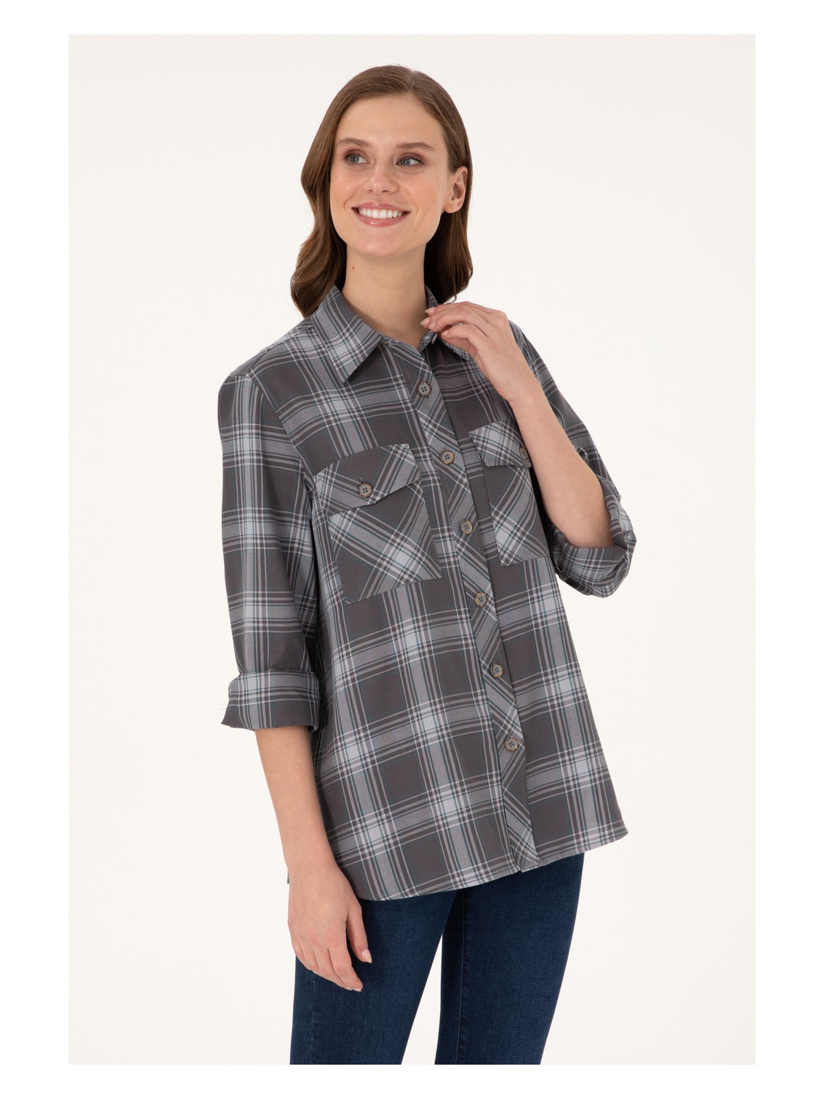 U.S. Polo Assn. Kadın Gri Uzun Kollu Tunik Gömlek 50297096-VR024