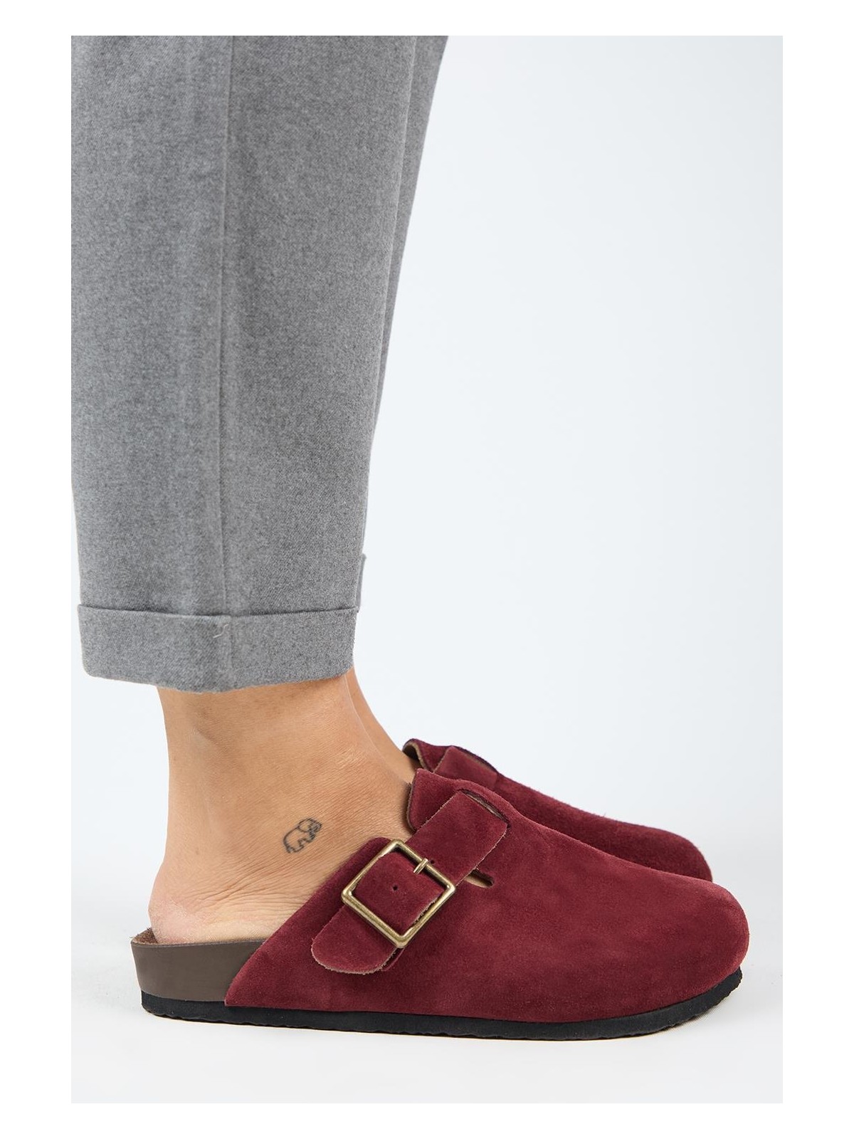 Manijero Zeta 2 Kadın Deri Deri Kemerli Tokalı Sabo Vizon Terlik - Görsel 9