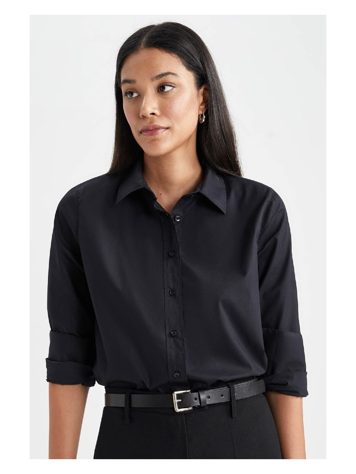 DeFacto %100 Pamuk Oversize Geniş Kalıp Poplin Uzun Kollu Gömlek T8735AZ23AU - Görsel 3